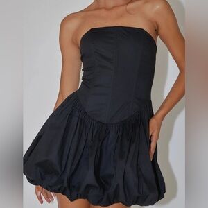 Strapless Black Bubble Hem Mini Dress